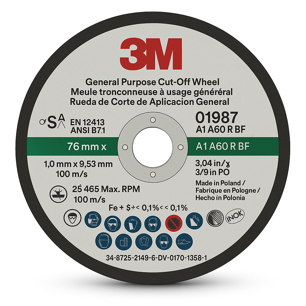 3M™ General Purpose Cut-Off Wheel – 3 in x 1/32 in x 3/8 in, Type 1