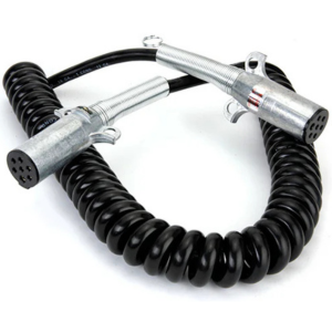 15' Coiled 7-Way Cable Assembly w/ Zinc Diecast Plugs and Spring Guards