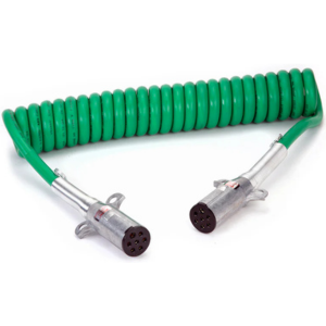 15' ABS Coiled 7-Way Cable Assembly w/ Zinc Diecast Plugs and Spring Guards