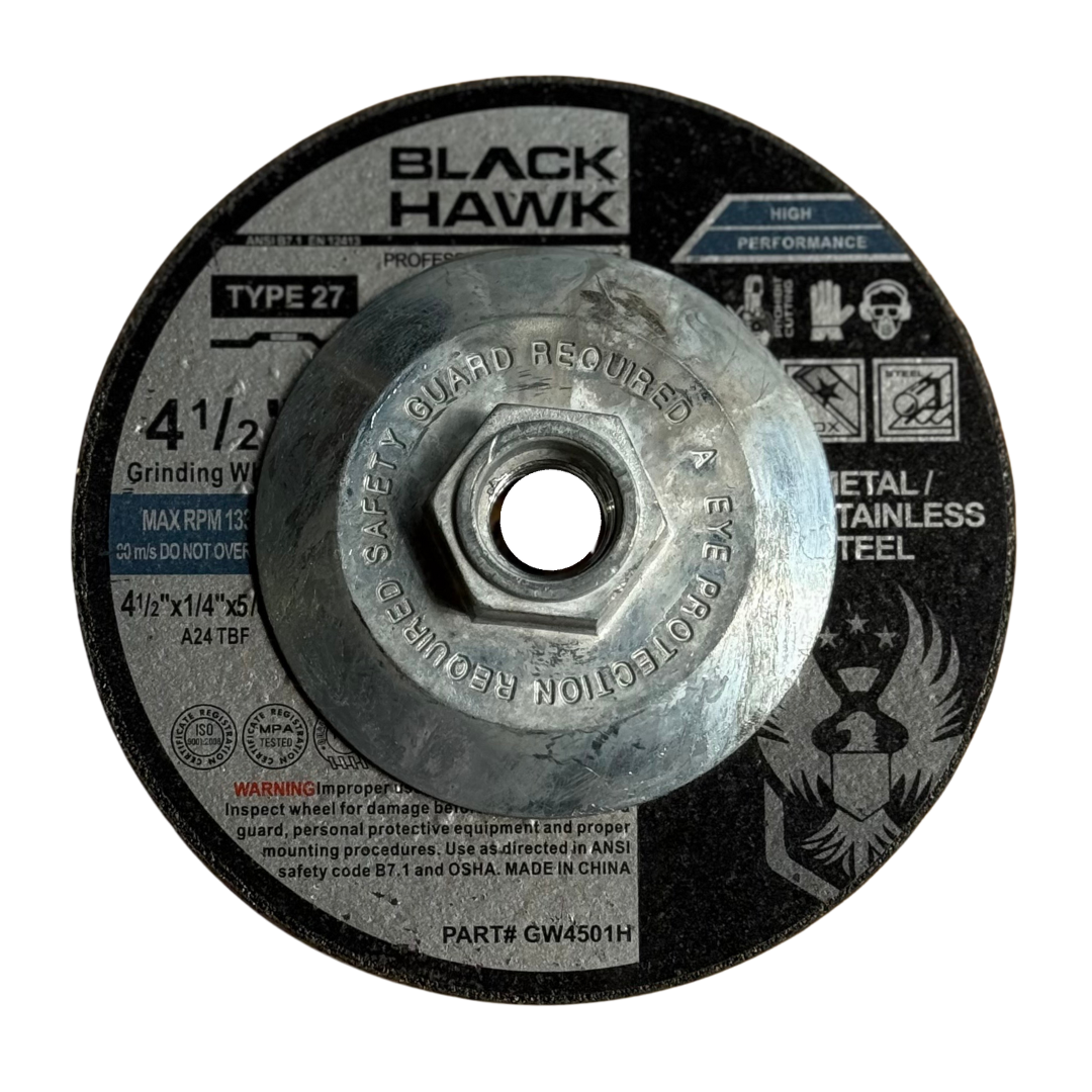 4-1/2" x 1/4" x 5/8"-11 Aluminum Oxide Grinding Disc with Hub – Type 27