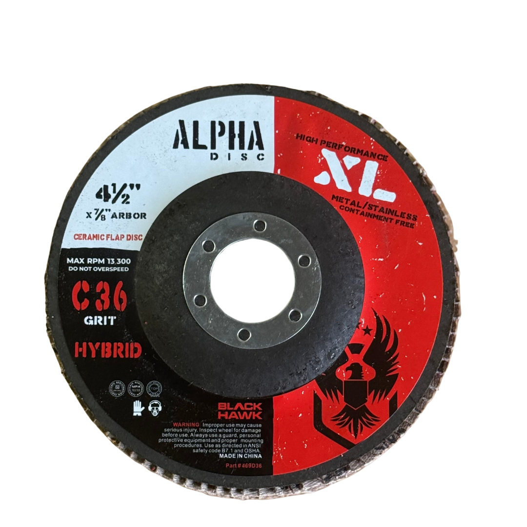 4-1/2" x 7/8" Ceramic Flap Disc, Type 27, 36 Grit