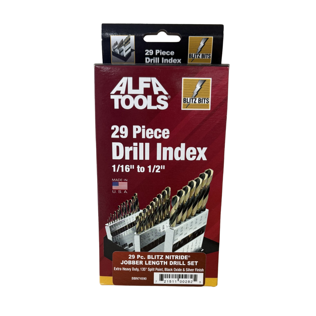 29-Piece Extra Heavy Duty Jobber Drill Bit Set, 1/16"–1/2" by 64ths