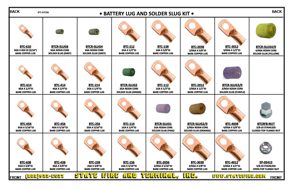 Battery Lug and Solder Slug Kit - 285 Pieces
