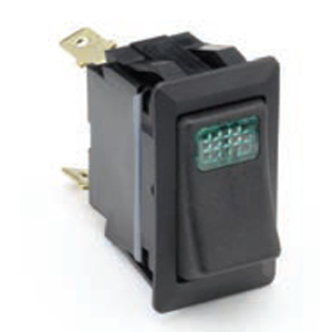 Illuminated Weather-Resistant Rocker Switch with Green Lens – SPST, Off-On, 3 Blades