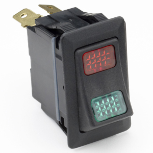 Illuminated Weather-Resistant Rocker Switch with Green and Red Lens – SPDT, Off-On, 4 Blades