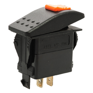 Rocker Switch with Orange Safety Lock – SPST, On-Off, 2 Blades