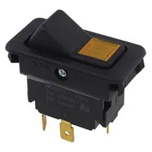 Illuminated Rocker Switch with Amber Lens – SPST, On-Off, 3 Blades