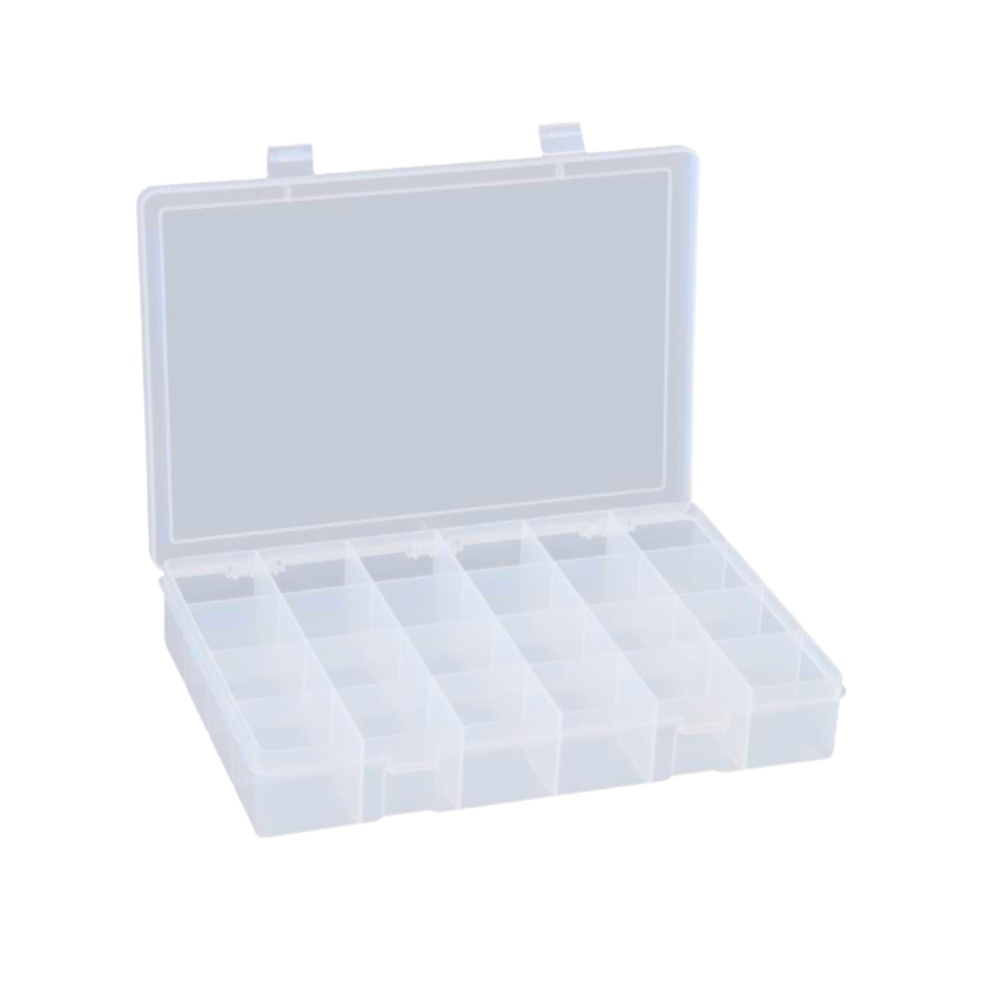 Large Clear Plastic Compartment Box, 24 Openings