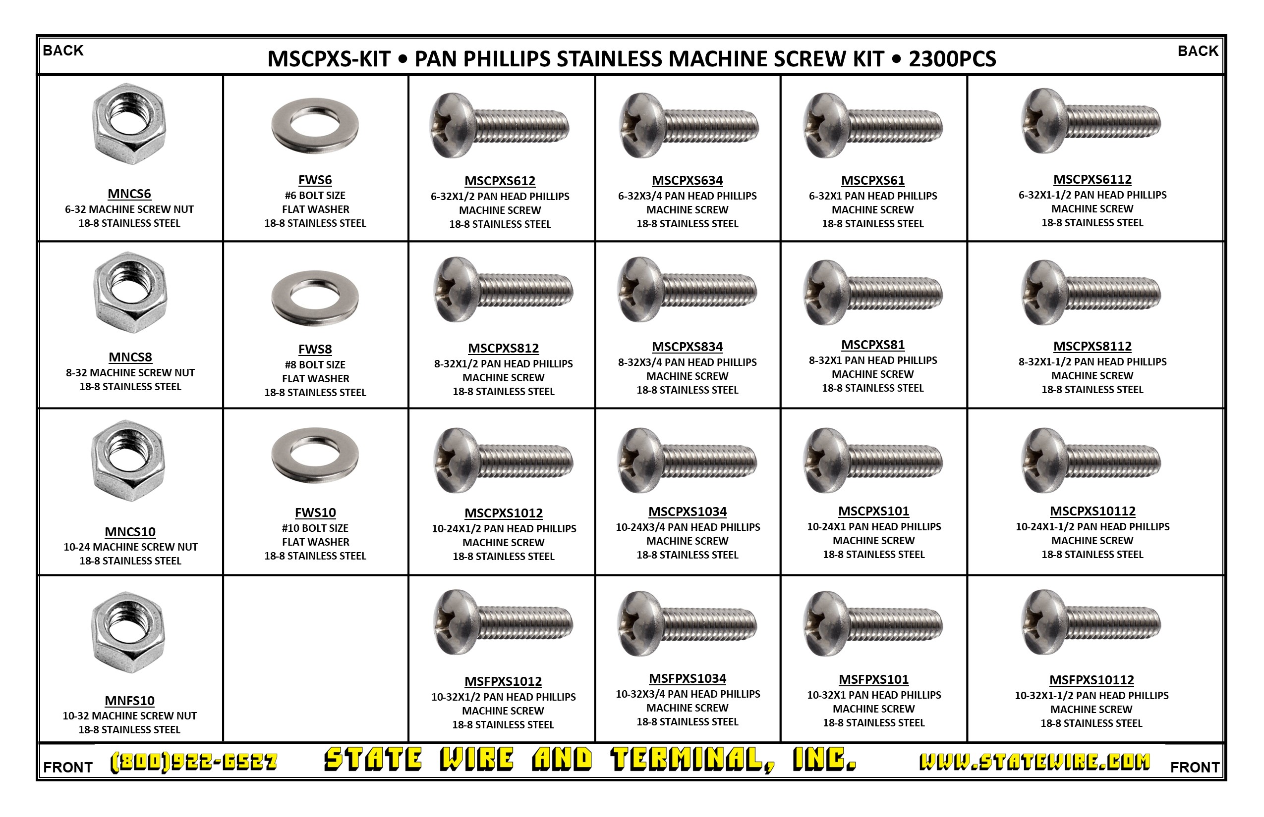 2300 Piece - Pan Head Phillips Machine Screw Kit - Stainless Steel