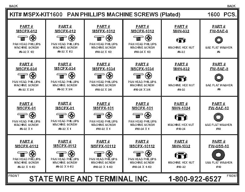 Pan Head Phillips Machine Screw Kit - 1600 Pieces
