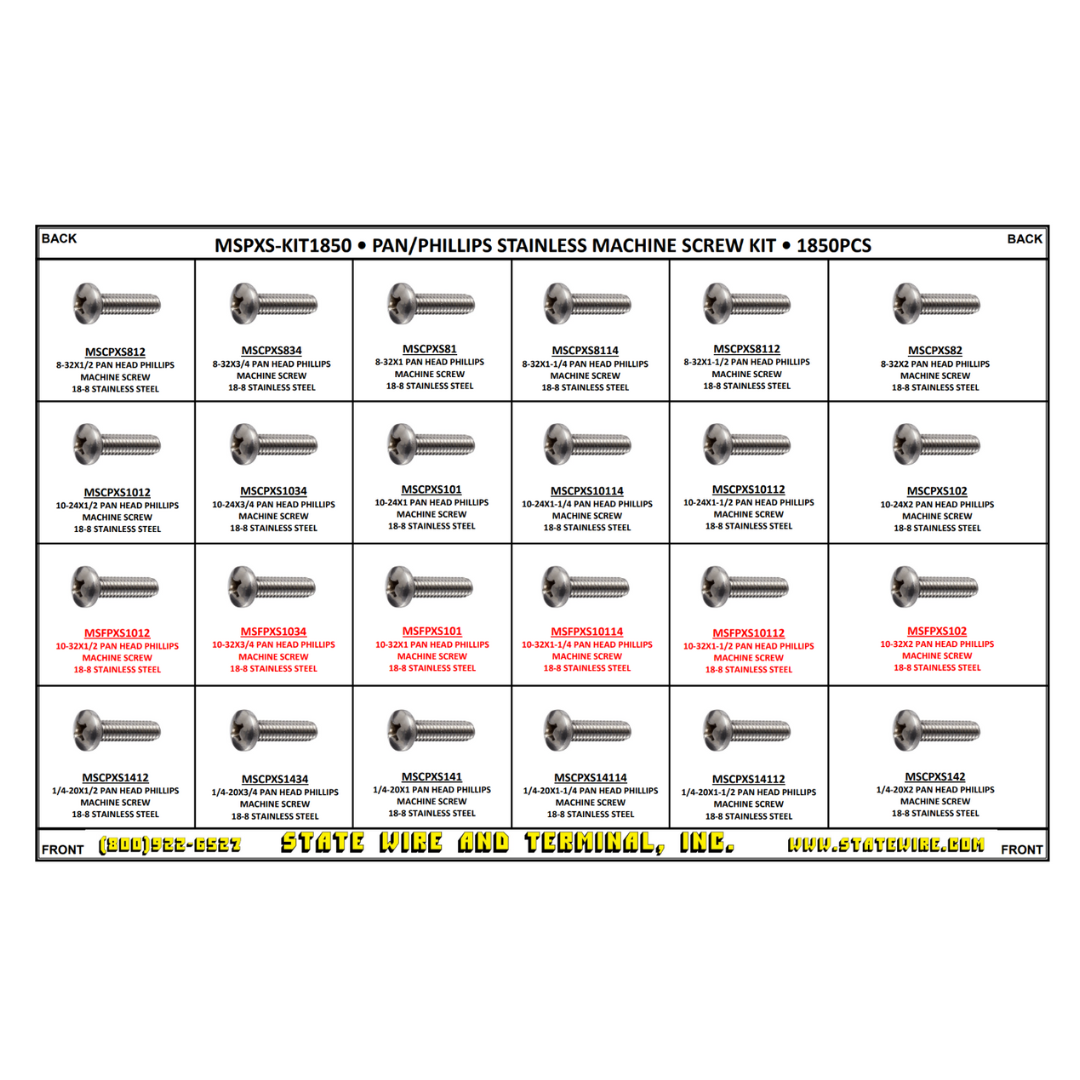 Pan Phillips Stainless Machine Screw - 1850 Piece Kit