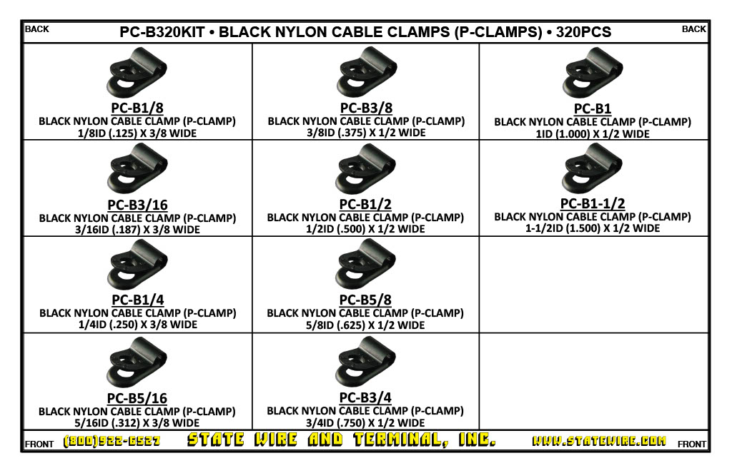 Black Nylon Cable Clamps (P-Clamps) Kit - 320 Pieces