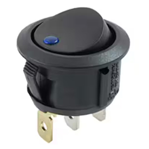 Illuminated Round Rocker Switch with Blue LED – SPST, On-Off, 3 Blades