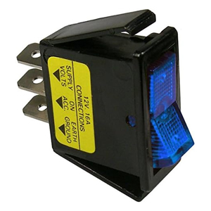 Mini Illuminated Rocker Switch with Blue Actuator – SPST, On-Off, 3 Blades