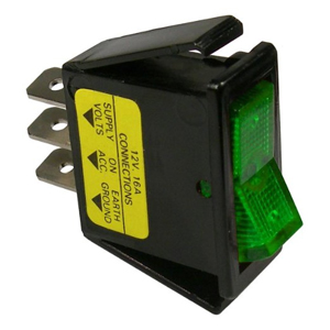 Mini Illuminated Rocker Switch with Green Actuator – SPST, On-Off, 3 Blades