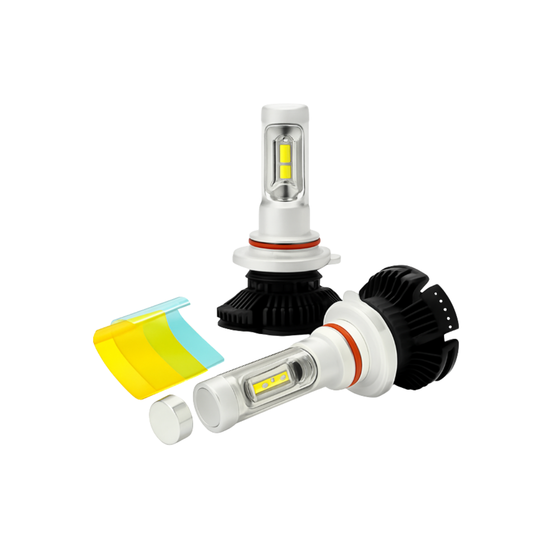 9005 LED Fanless Headlight/Fog Light Conversion Kit with Adjustable Color Temperature and Compact Heat Sinks