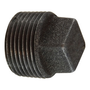 1/8" Black Pipe Square Head Plug – Malleable Iron, Male Threaded