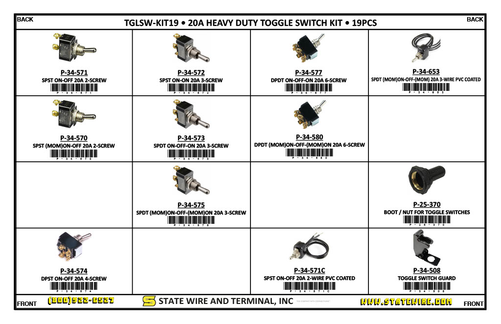 20 Amps Heavy Duty Toggle Switch - 19 Piece Kit