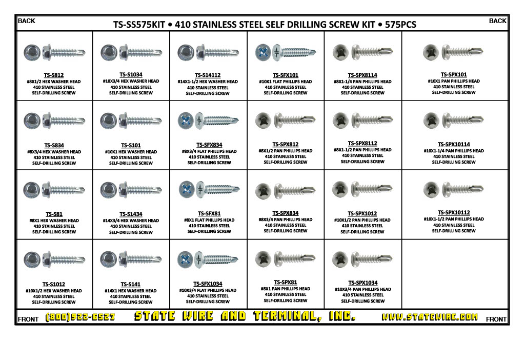 410 Stainless Steel Self-Drilling Screw 575 Piece Kit