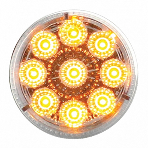 LED 2" Round Mrkr/Clrnc Light w/ Reflex - 9 Diodes, 2 Fem Bullets (Amb w/ Clr Lens)