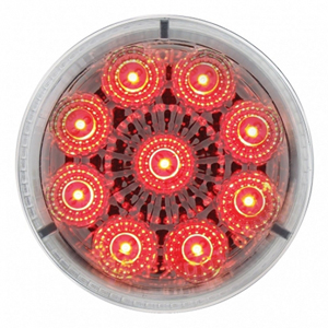 LED 2" Round Mrkr/Clrnc Light w/ Reflex - 9 Diodes, 2 Fem Bullets (Red w/ Clr Lens)