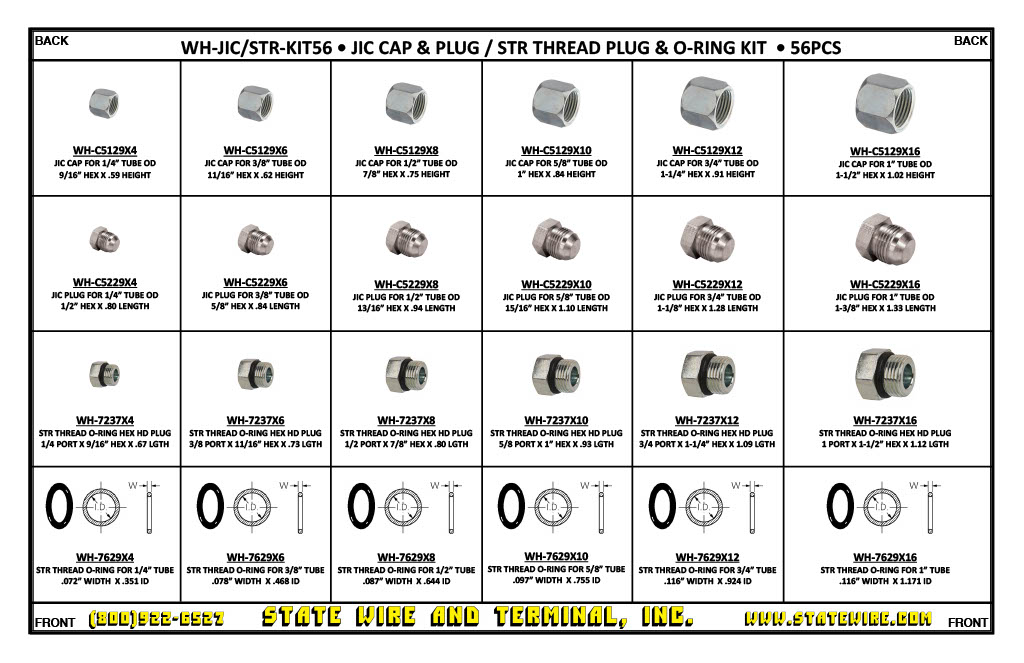 JIC Cap and Plug / STR Thread Plug and O-Ring 56 Piece Kit