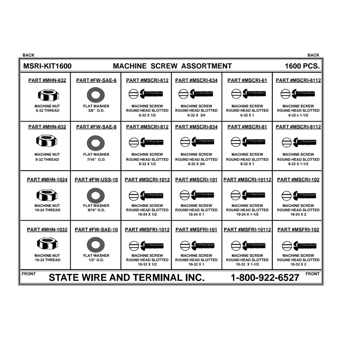 Machine Screw Round/Slot Assortment Kit - 1600 Pieces