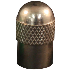 Valve Caps — Schrader 0.305-32, Dome Long-Skirt, Nickel-Plated Brass, Heavy Knurl, Sealing Washer