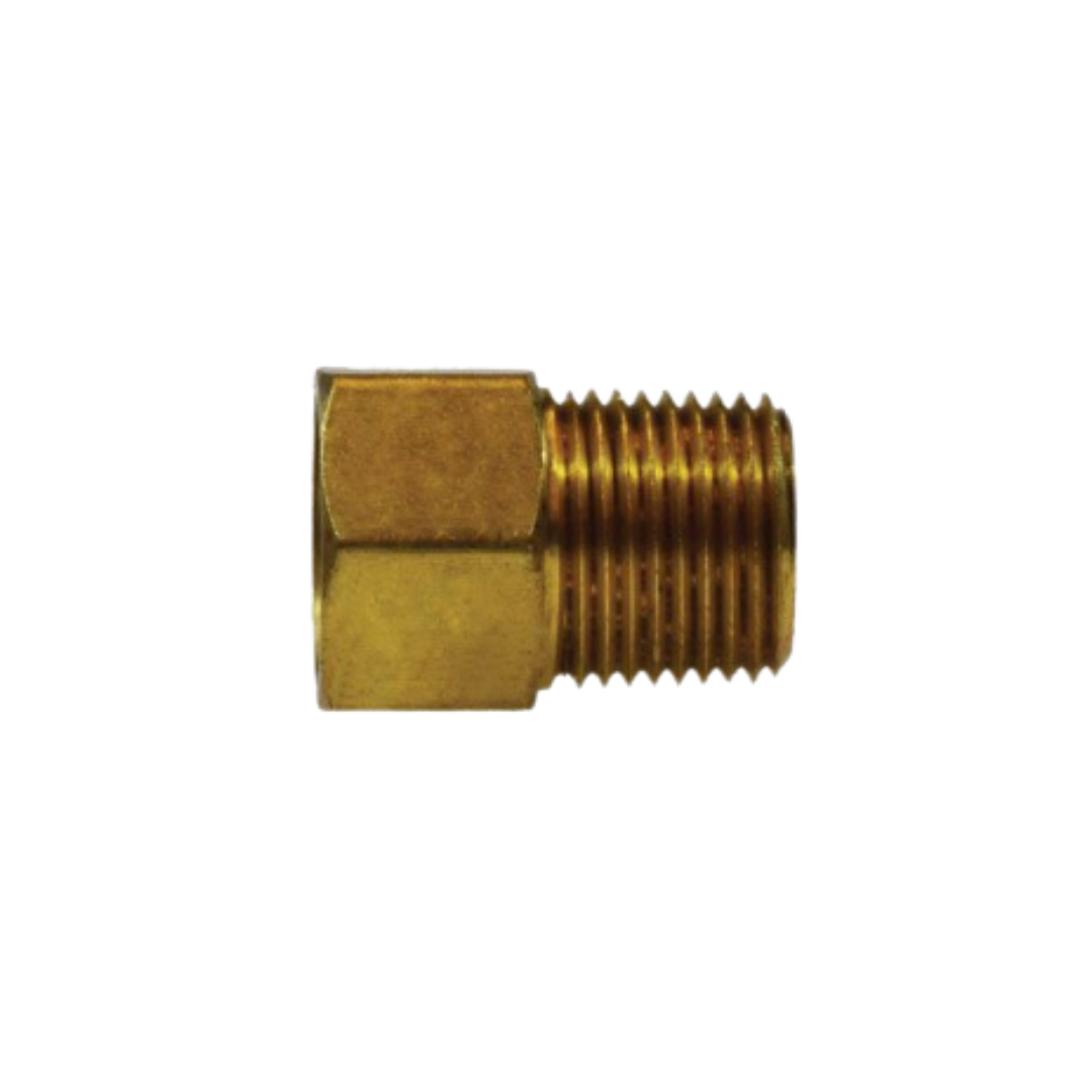 3/16" x 1/8" Female Inverted Flare x Male Pipe Adapter – Brass, 3/8"-24 x 1/8"-27 Thread