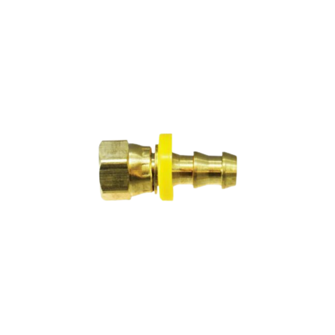1/2" Hose Barb x 1/2" Female JIC Swivel Connector | Brass | Push-On Fitting | 1/2"-14 Thread | 150 PSI
