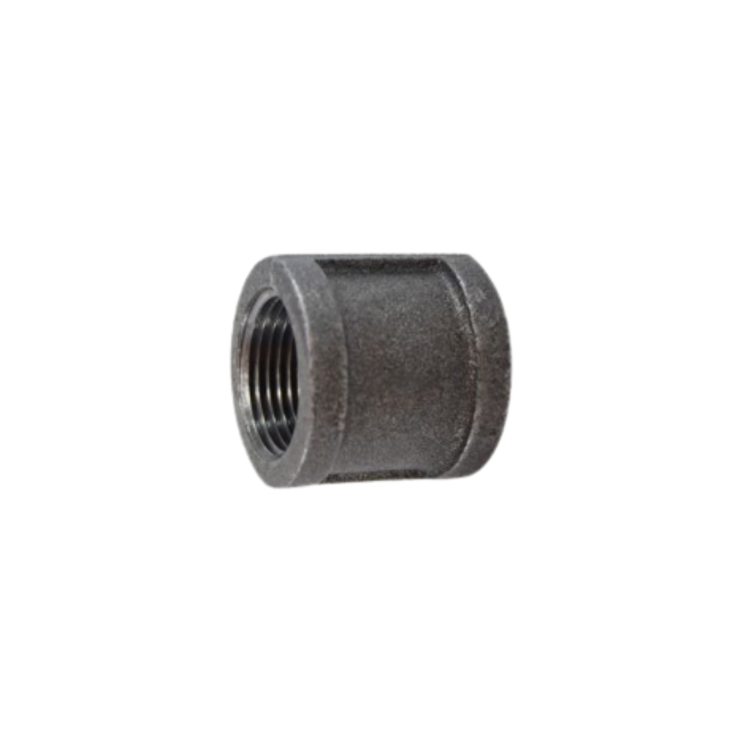 1-1/4" Black Pipe Coupling – Female Thread, 150 lb Malleable Iron