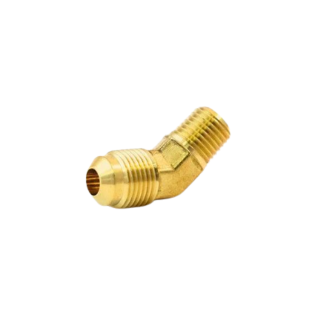 1/2" x 3/8" SAE 45° Flare Forged Brass Elbow – Male Pipe x Flare