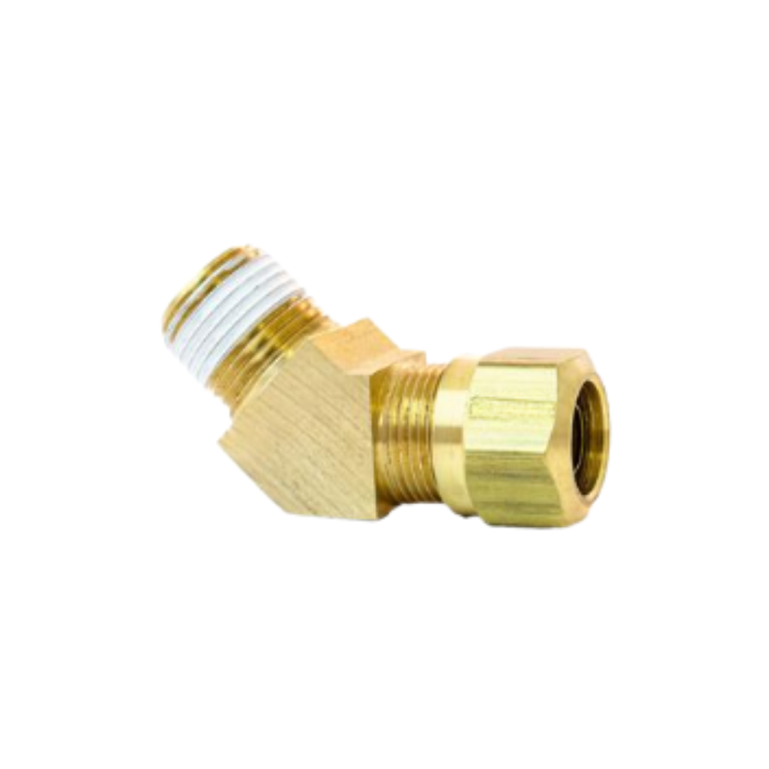 TRS-S779AB-4-2 Brass 45° Male Elbow, 1/4" Tube x 1/8" NPT, No Sealant, SAE J844 Air Brake Fitting