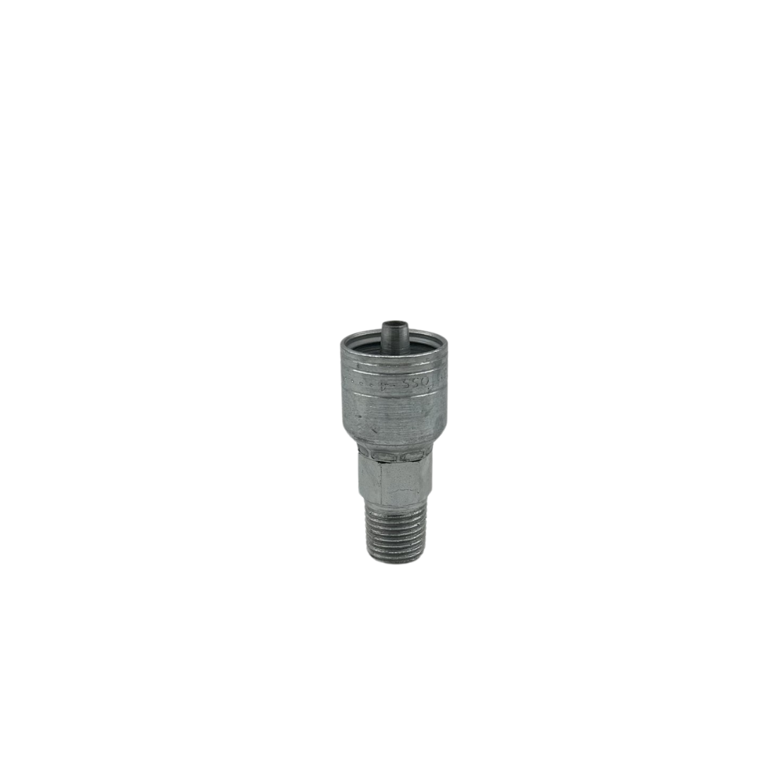 Crimp JIC 37° Rigid Male Hydraulic Hose Fitting – 1/4" Hose x 1/4" Male Pipe, Zinc-Plated Steel