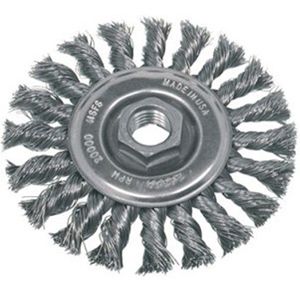 4" x 5/8"-11 Knot Wheel Wire Brush β Carbon Steel β 0.020" Wire β 20,000 RPM Max