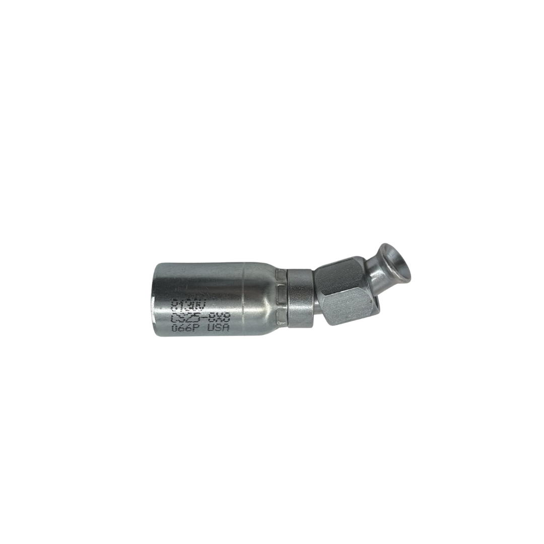 Hydraulic Hose Fitting – 90° Female Swivel Elbow – JIC/SAE Dual Seat – 1/4" Hose – 7/16"-20 Thread – Trivalent Zinc Plated