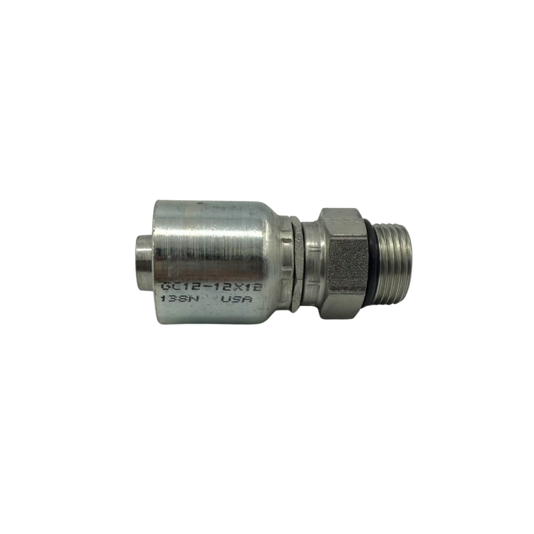 Hydraulic Hose Fitting – Straight Female Swivel – Grip Crimp – JIC 37° Flare – 3/8" Hose x 1/2"-16 Thread – Trivalent Zinc Plated