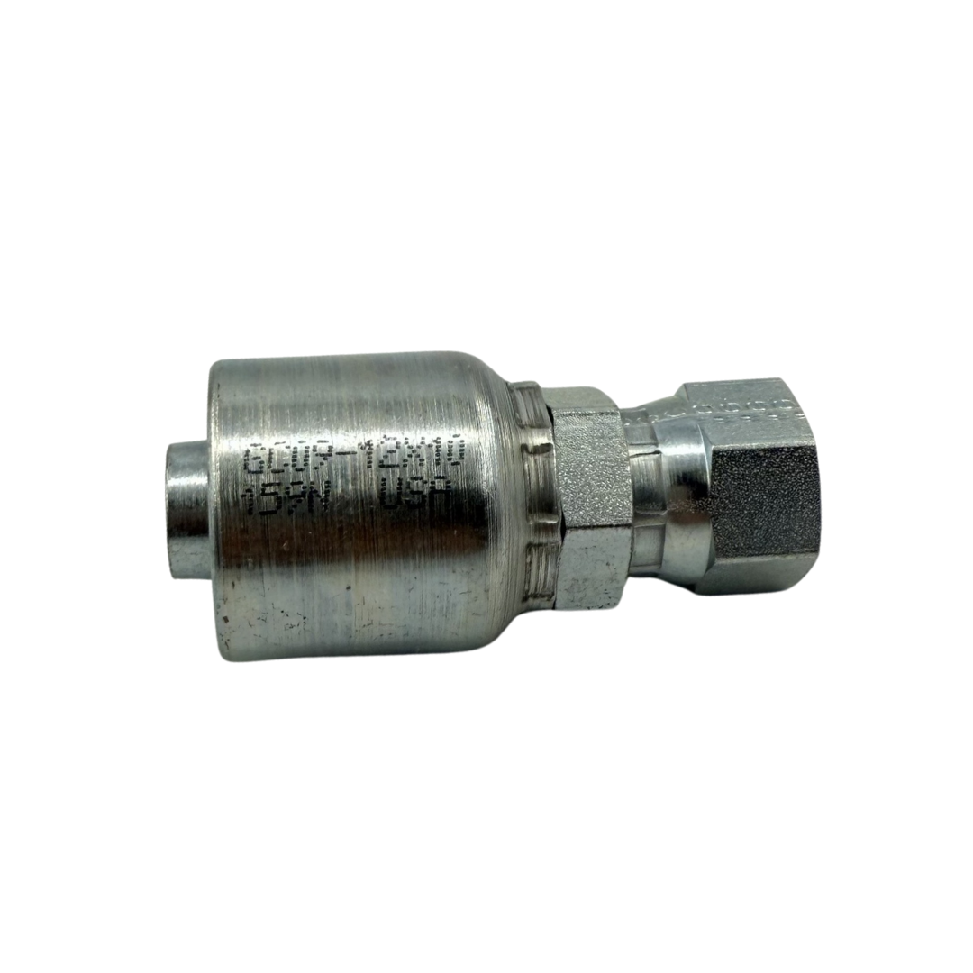 Hydraulic Hose Fitting – Straight Female Swivel – Grip Crimp – JIC 37° Flare – 3/4" Hose x 5/8"-18 Thread – Trivalent Zinc Plated