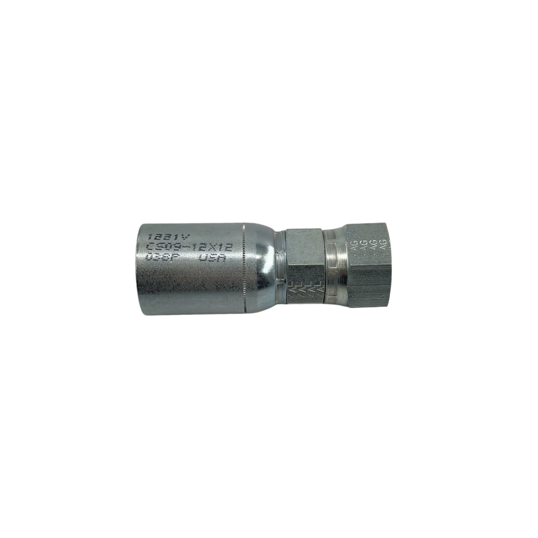 Hydraulic Hose Fitting – Straight Female Swivel – JIC 37° Flare – 3/4" Hose – 1-1/16"-12 Thread – Trivalent Zinc Plated
